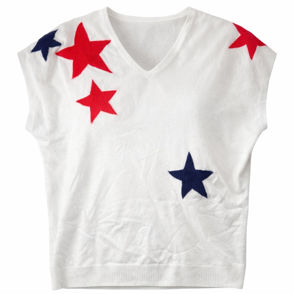 NWT Women’s Medium | Aaeda | Red White Blue Stars Knit Short Sleeve Top